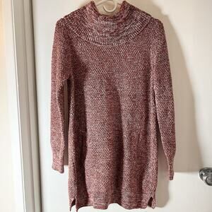 Duluth Trading Sz S Green White Heritage Cowl Neck Tunic Sweater Kangaroo Pouch